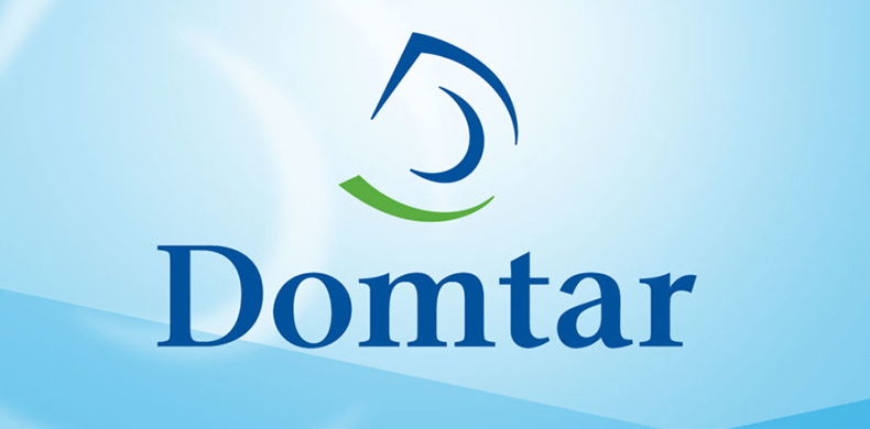 Domtar logo on light blue background