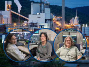 (Image, left to right: Jami Pearson, Patty Pritt and MaryAnn Asti with Johnsonburg Mill in the background. Text at bottom of image includes headline Domtar's Pioneering Women Share Their Stories with link to Newsroom dot Domtar dot com. Domtar logo is included.) As we celebrate Women’s History Month, we’re proud to feature three of the pioneering women who have shaped our business.