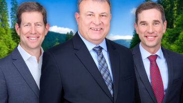 Richard Tremblay (center), president of our Pulp and Tissue Business Unit for the Paper Excellence group of companies, is pictured in the foreground. Pictured in the background are Steve Henry, president of the Paper and Packaging Business Unit (left), and Hugues Simon, president of the Wood Products Business Unit (right).