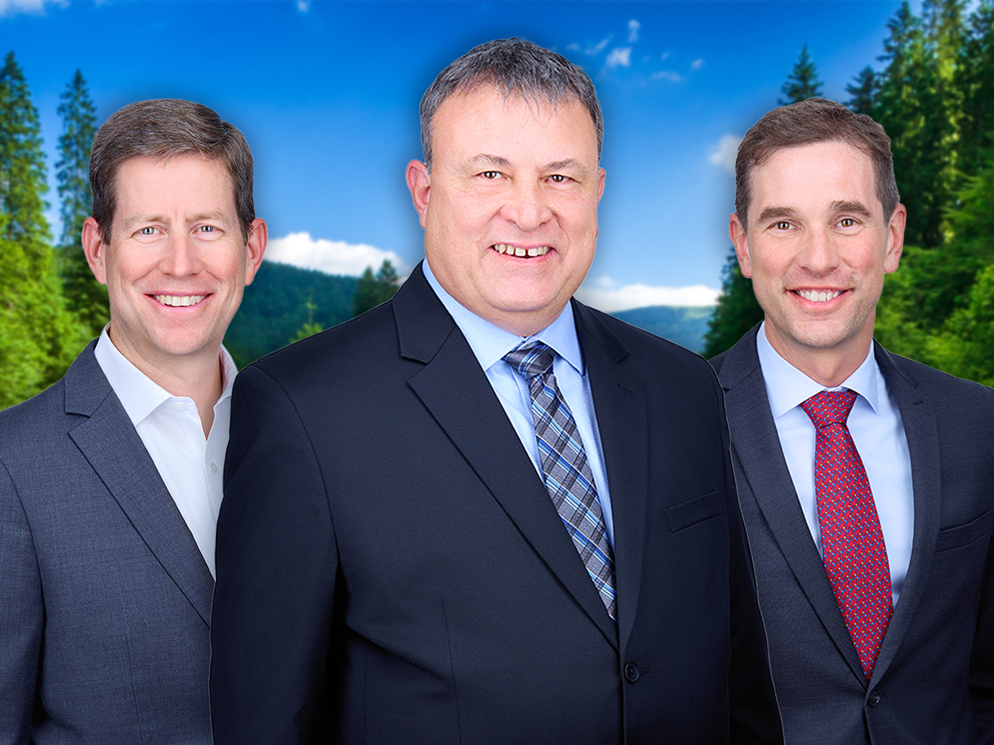 Richard Tremblay (center), president of our Pulp and Tissue Business Unit for the Paper Excellence group of companies, is pictured in the foreground. Pictured in the background are Steve Henry, president of the Paper and Packaging Business Unit (left), and Hugues Simon, president of the Wood Products Business Unit (right).