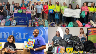 This year, our mills and colleagues worked together to make school supply donations to local schools and organizations. Photo collage of donations from four different mills to community organizations and schools.