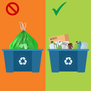 Don’t bag recyclables. Toss loose items directly into the bin.