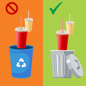 Paper cups typically aren't accepted through curbside recycling programs. Neither are lids and straws.