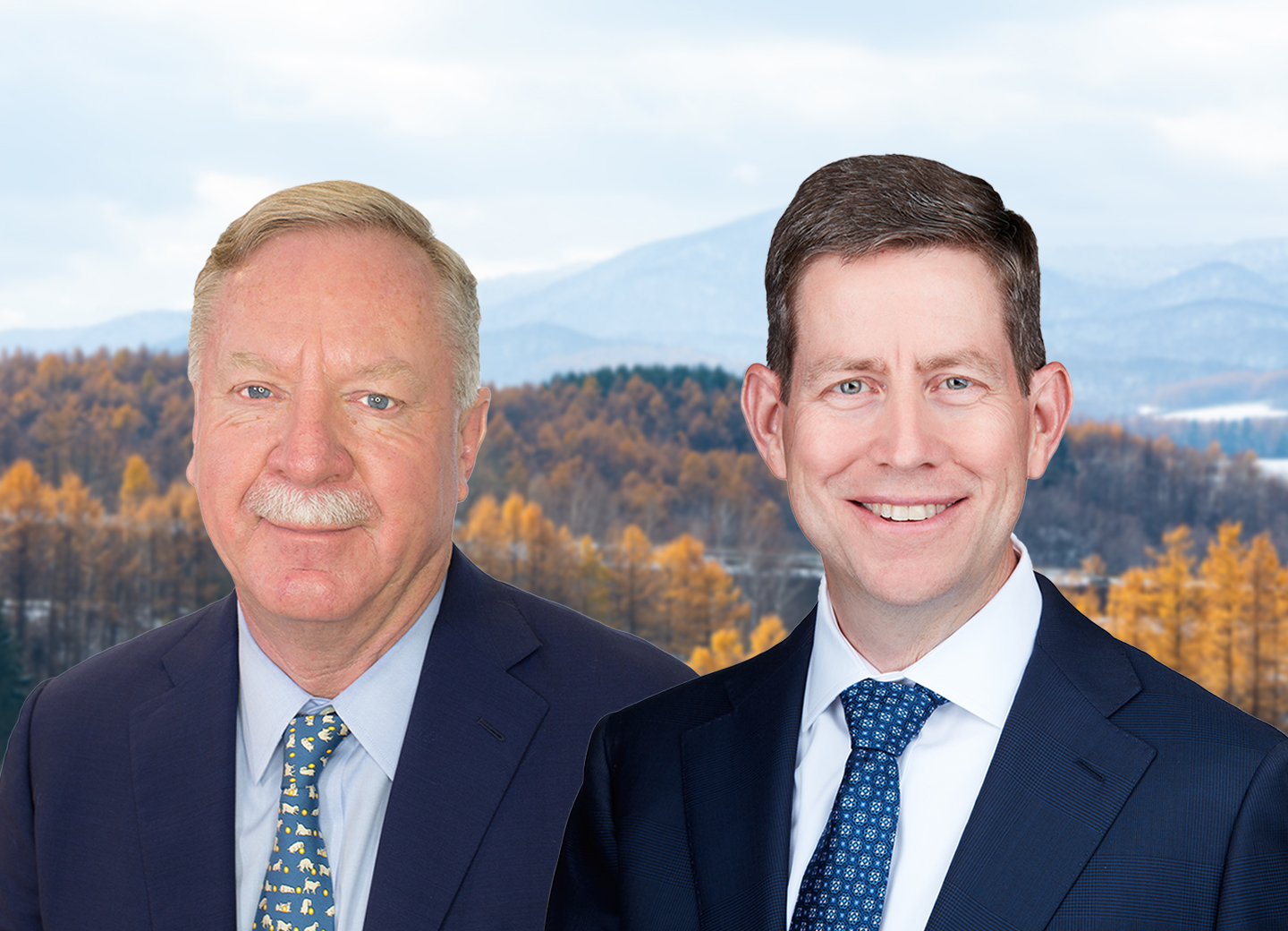 Domtar CEO Transition: John Williams (retiring) and Steve Henry (successor) pictured against a mountain backdrop.