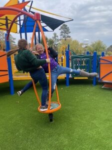 IMAGE: Two children playing on an inclusive playground in Ashdown, Arkansas. Domtar has helped finance inclusive recreation projects.